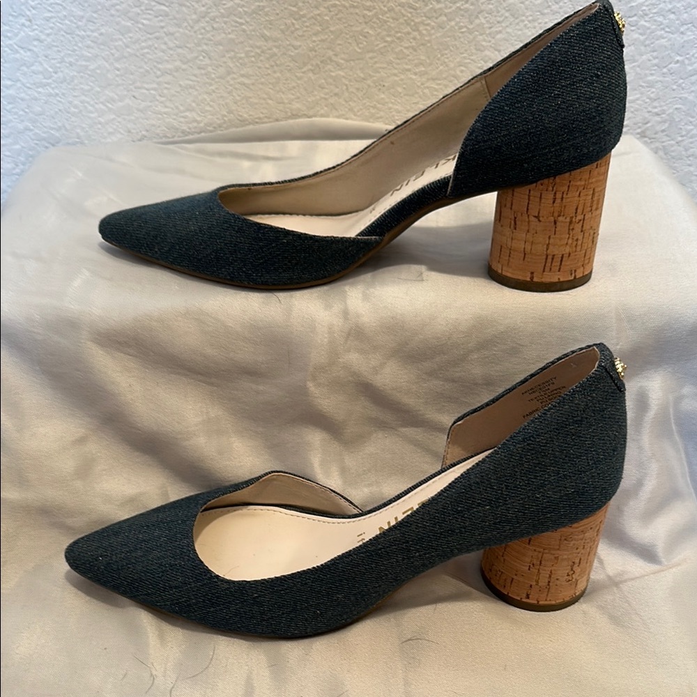 Calvin Klein Women's Dark Blue Denim Heels with Cork Block Heel